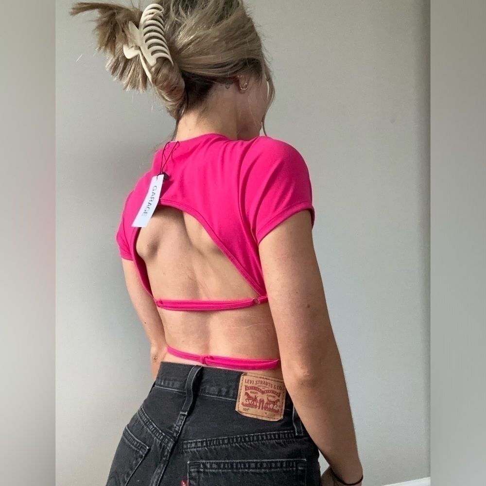 Size S- BRAND NEW W TAGS Garage open back crop top-hot pink